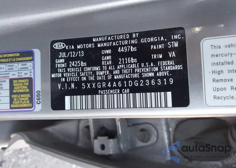 2013 Kia Optima Sx из США, поврежденный, VIN 5XXGR4A61DG236319